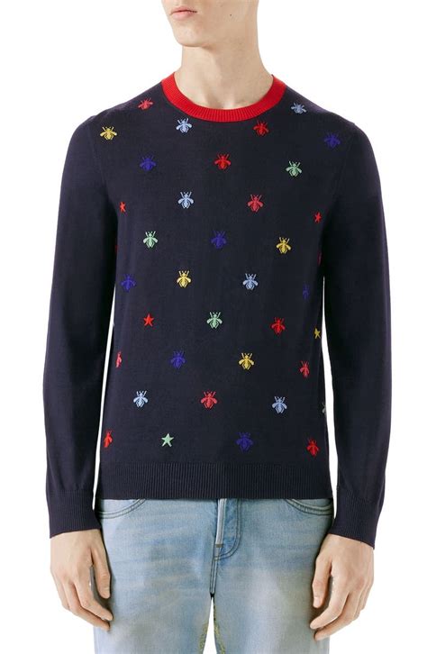 gucci sweater black bee|Gucci bee embroidered sweater.